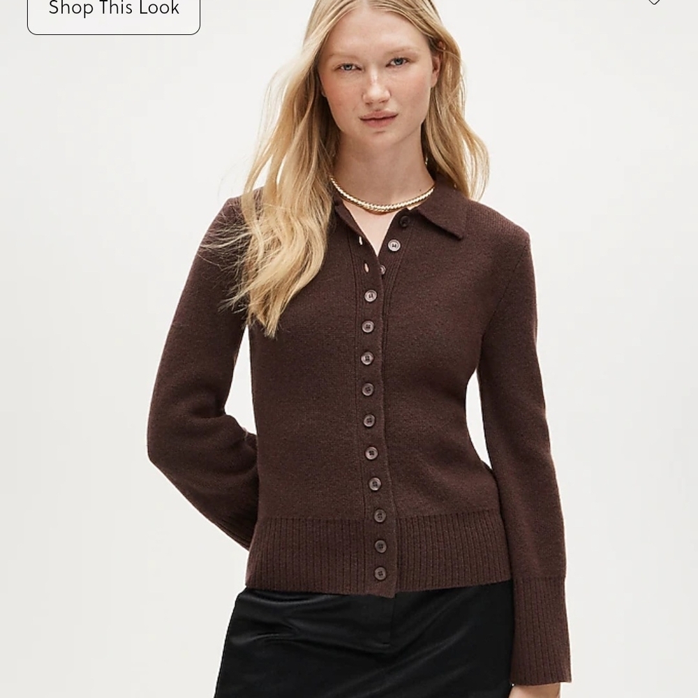 Cinched Waist Classic Brown Button-Up Women's Sweater